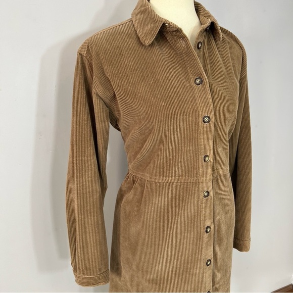 Vintage tan corduroy button front long sleeve dress twee retro USA made academia - Picture 4 of 16